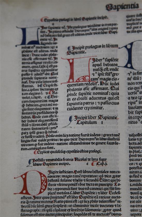Bible in Latin - An Incunable Vulgate, with notes by Nicholas de Lyra including,